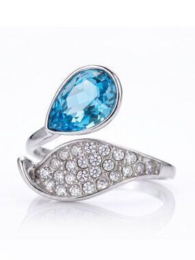 Swarovski Blue Crystal Mermaid Tail Ring, 925 Sterling Silver